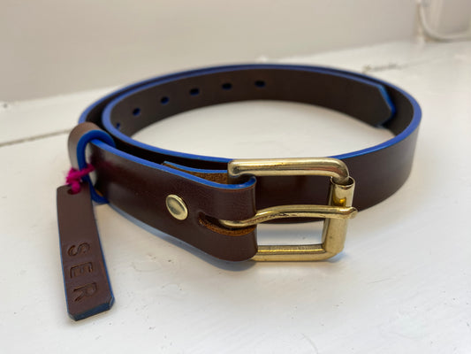 Skinny Brown & Cobalt Blue Belt